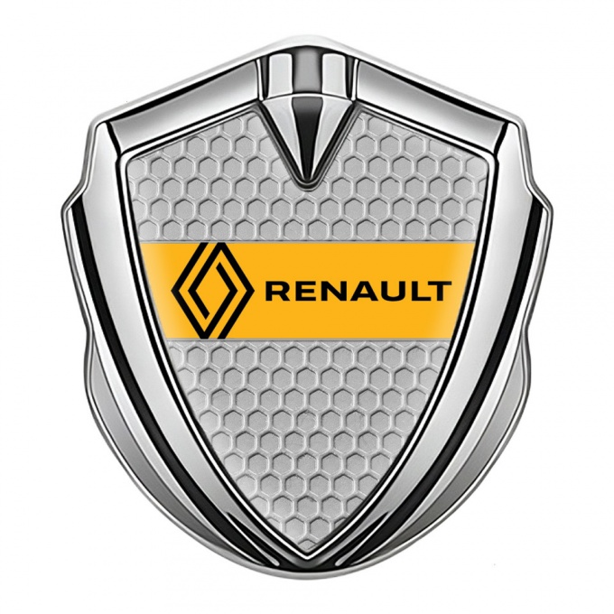 Renault Emblem Car Badge Silver Grey Honeycomb Modern Logo Edition