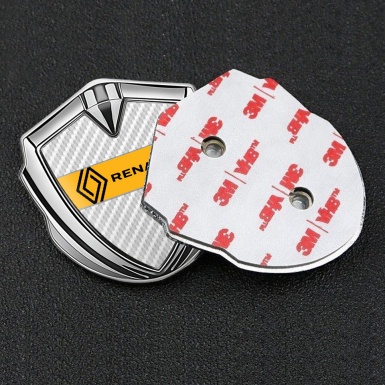 Renault Emblem Silicon Badge Silver White Carbon Modern Logo Edition