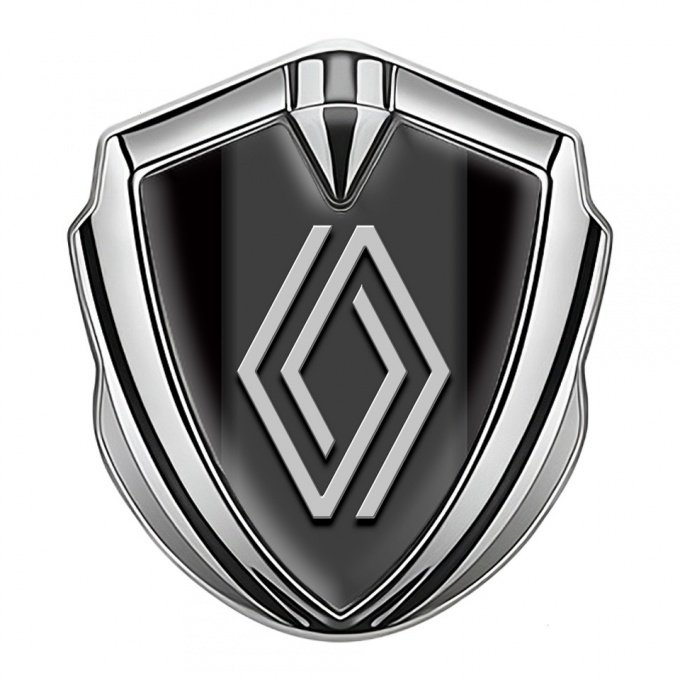 Renault Emblem Fender Badge Silver Black Base Grey Big Logo
