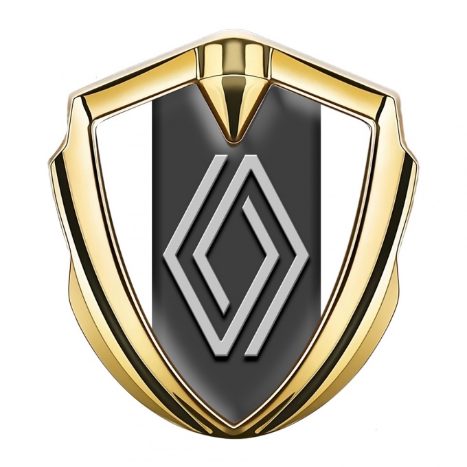 Renault Emblem Trunk Badge Gold White Base Grey Big Logo