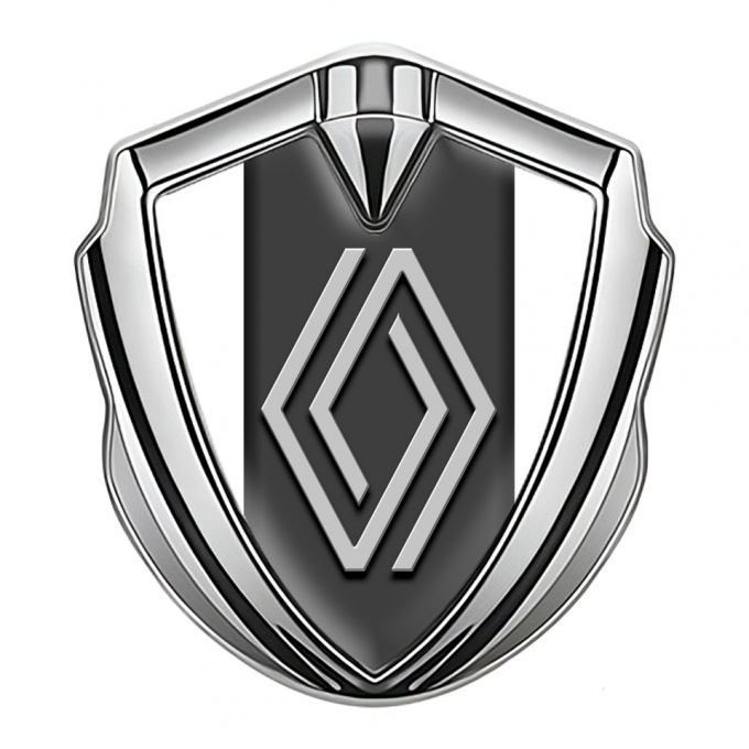 Renault Emblem Trunk Badge Silver White Base Grey Big Logo