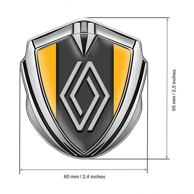 Renault Metal Emblem Badge Silver Orange Print Grey Big Logo