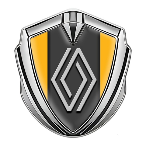 Renault Metal Emblem Badge Silver Orange Print Grey Big Logo