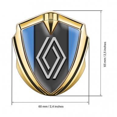 Renault Emblem Metal Badge Gold Glacial Blue Grey Big Logo