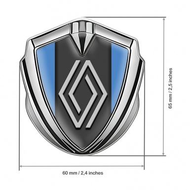 Renault Emblem Metal Badge Silver Glacial Blue Grey Big Logo