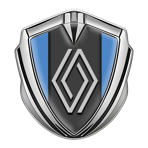 Renault Emblem Metal Badge Silver Glacial Blue Grey Big Logo