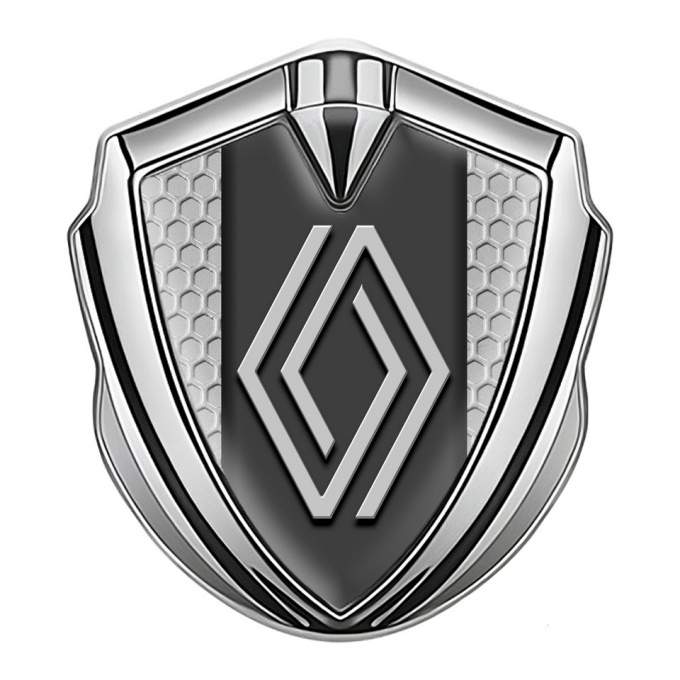 Renault Emblem Car Badge Silver Grey Honeycomb Big Modern Logo