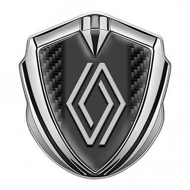 Renault Metal Domed Emblem Silver Black Carbon Big Modern Logo