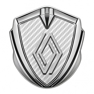 Renault Emblem Fender Badge Silver White Carbon Modern Logo Design