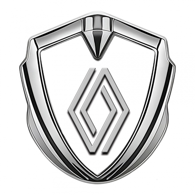 Renault Emblem Metal Badge Silver White Print Clean Logo Edition