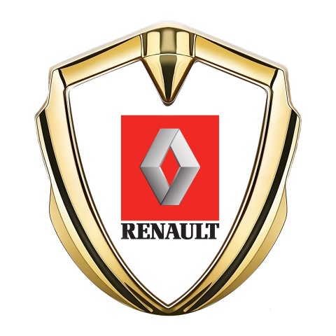 Renault Emblem Car Badge Gold White Base Red Square Logo Design