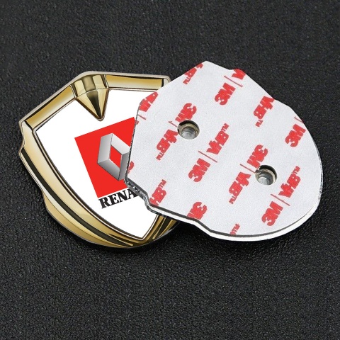 Renault Emblem Car Badge Gold White Base Red Square Logo Design