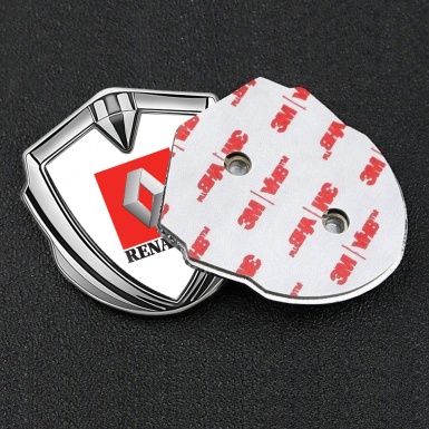 Renault Emblem Car Badge Silver White Base Red Square Logo Design