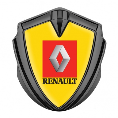 Renault Metal Domed Emblem Graphite Yellow Base Red Square Logo Design