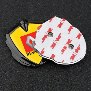 Renault Metal Domed Emblem Graphite Yellow Base Red Square Logo Design