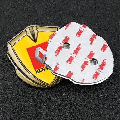 Renault Metal Domed Emblem Gold Yellow Base Red Square Logo Design
