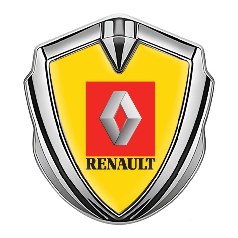 Renault Metal Domed Emblem Silver Yellow Base Red Square Logo Design