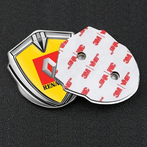 Renault Metal Domed Emblem Silver Yellow Base Red Square Logo Design