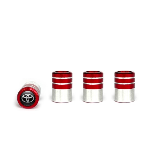 Toyota Valve Steam Caps Red - Aluminium 4 pcs Black 3D Logo