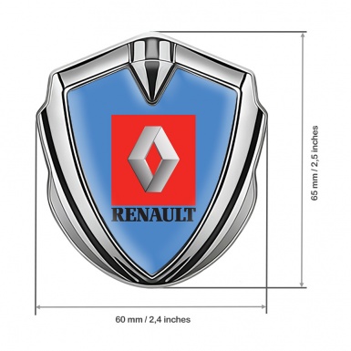 Renault Emblem Fender Badge Silver Glacial Blue Red Square Logo Motif