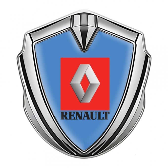 Renault Emblem Fender Badge Silver Glacial Blue Red Square Logo Motif