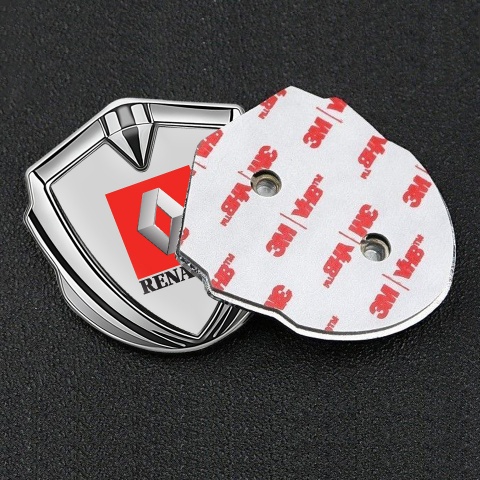 Renault Metal Emblem Self Adhesive Silver Moon Grey Red Square Logo