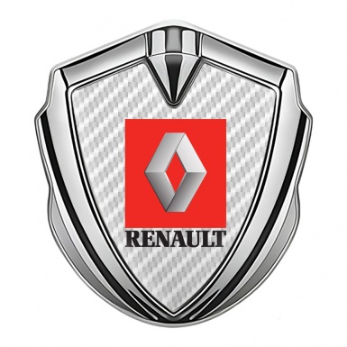 Renault Fender Emblem Badge Silver White Carbon Red Square Logo