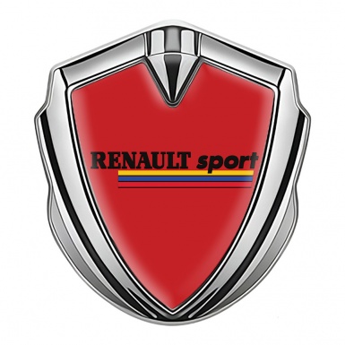 Renault Sport Metal Emblem Badge Silver Crimson Base Tricolor Motif
