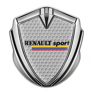 Renault Sport Emblem Metal Badge Silver Honeycomb Tricolor Design
