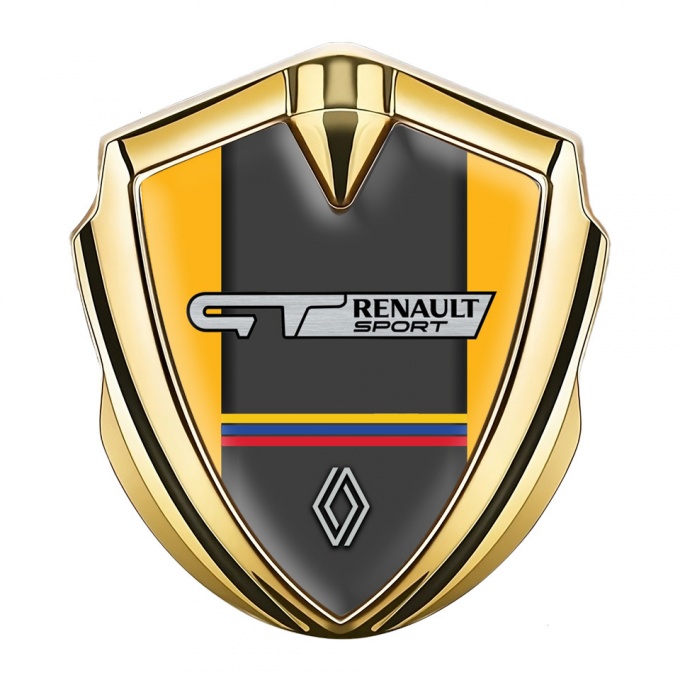 Renault GT Metal Domed Emblem Gold Yellow Fill Tricolor Edition