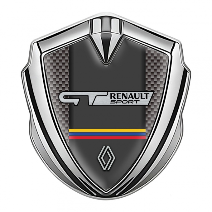 Renault GT Domed Emblem Badge Silver Grey Carbon Tricolor Design