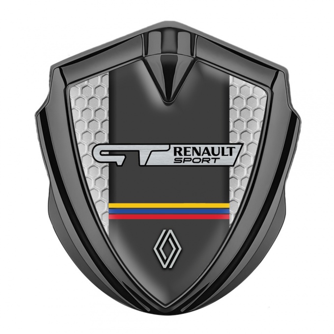 Renault GT Emblem Ornament Badge Graphite Grey Honeycomb Tricolor Motif