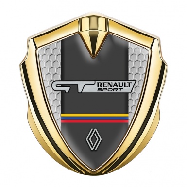 Renault GT Emblem Ornament Badge Gold Grey Honeycomb Tricolor Motif