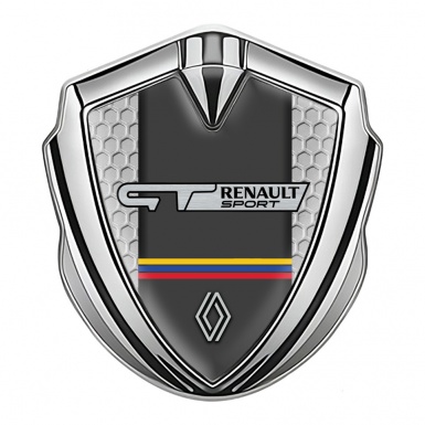 Renault GT Emblem Ornament Badge Silver Grey Honeycomb Tricolor Motif