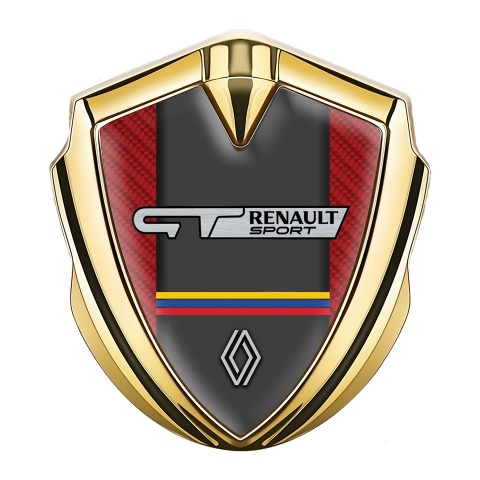 Renault GT Emblem Metal Badge Gold Red Carbon Tricolor Motif
