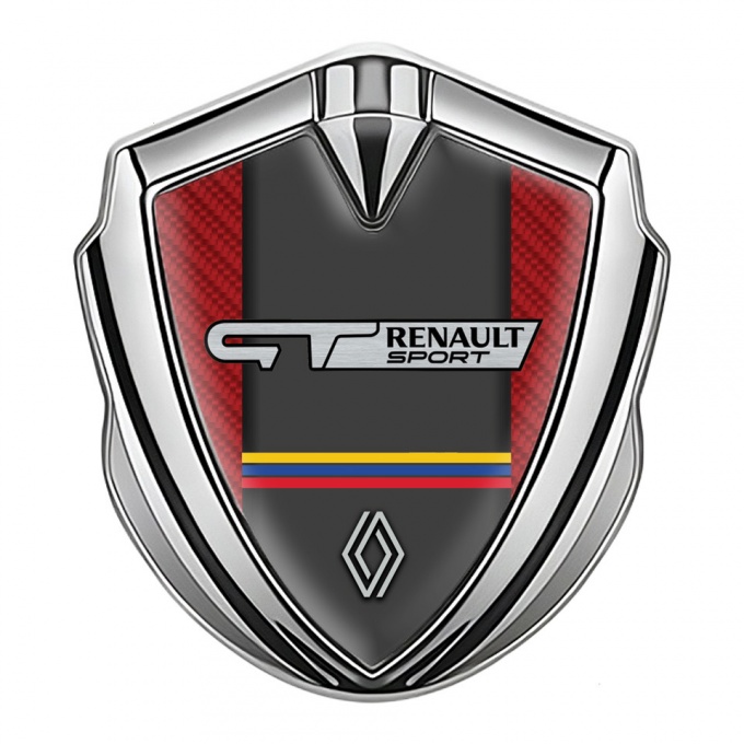 Renault GT Emblem Metal Badge Silver Red Carbon Tricolor Motif