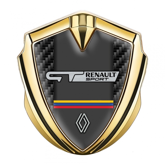 Renault GT 3d Emblem Badge Gold Black Carbon Tricolor Motif