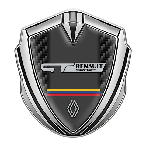 Renault GT 3d Emblem Badge Silver Black Carbon Tricolor Motif