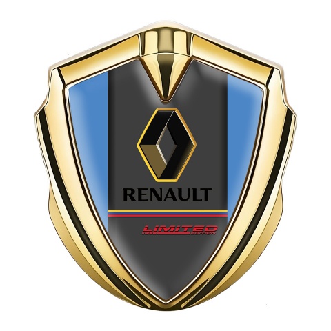 Renault Emblem Fender Badge Gold Blue Frame Tricolor Limited Edition