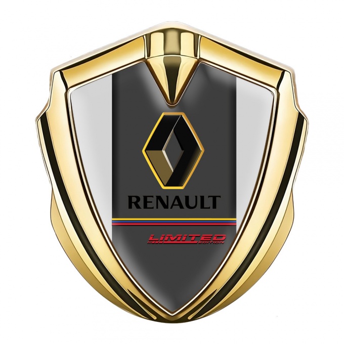 Renault Metal Emblem Self Adhesive Gold Grey Frame Tricolor Limited Edition