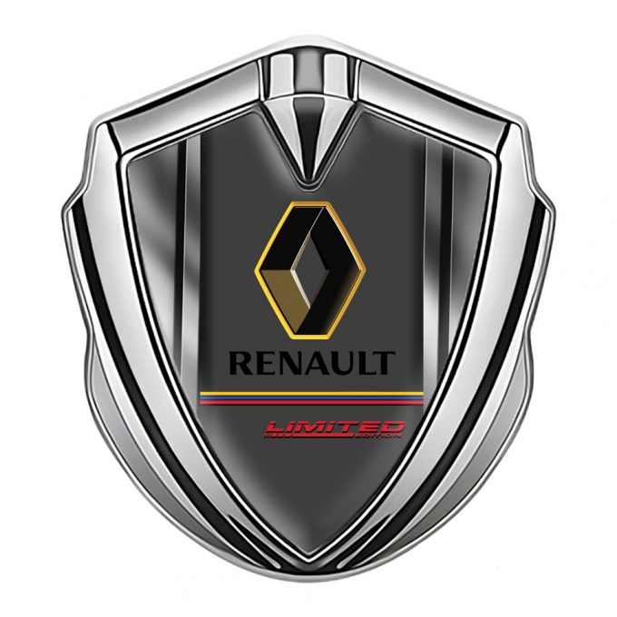 Renault Emblem Trunk Badge Silver Polished Frame Tricolor Limited Edition
