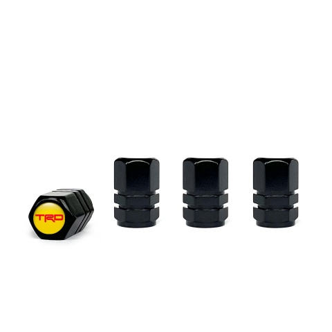 Toyota TRD Valve Steam Caps Black 4 pcs Yellow Logo