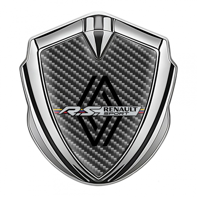 Renault Emblem Metal Badge Silver Dark Carbon Modern Logo Edition