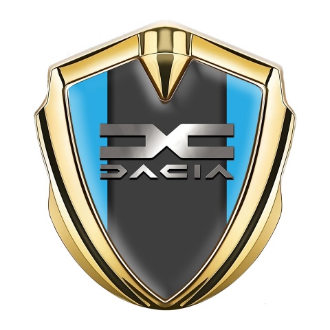 Dacia Emblem Car Badge Gold Sky Blue Base Metallic Logo