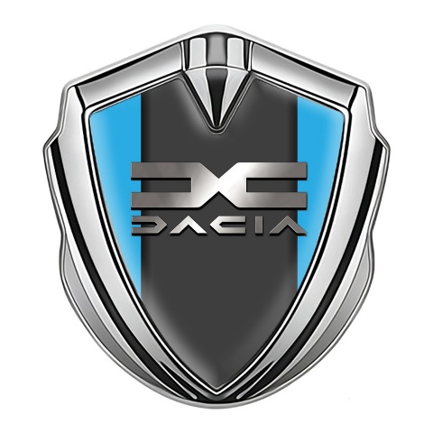 Dacia Emblem Car Badge Silver Sky Blue Base Metallic Logo