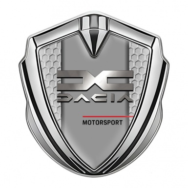 Dacia Metal Domed Emblem Silver Grey Honeycomb Metallic Logo Design