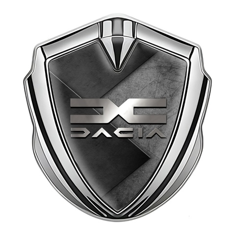 Dacia Silicon Emblem Badge Silver Scratched Surface Metallic Color Logo