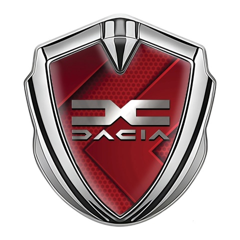 Dacia Metal Domed Emblem Silver Red Hex Metallic Color Logo