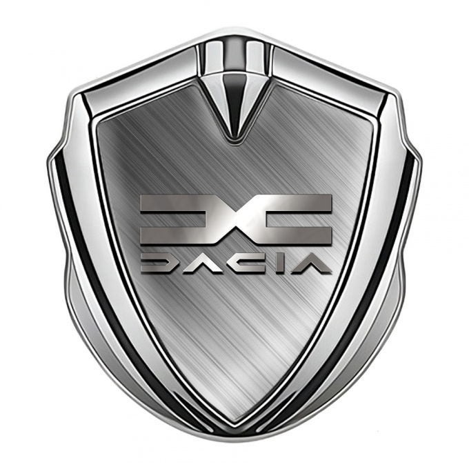 Dacia Fender Emblem Badge Silver Brushed Aluminum Metallic Color Logo