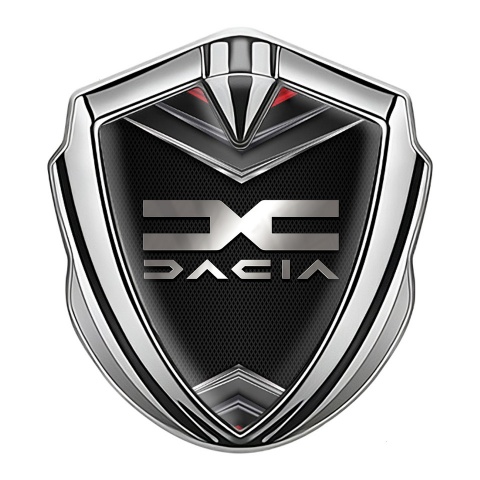 Dacia Emblem Trunk Badge Silver Dark Fishnet Metallic Color Logo